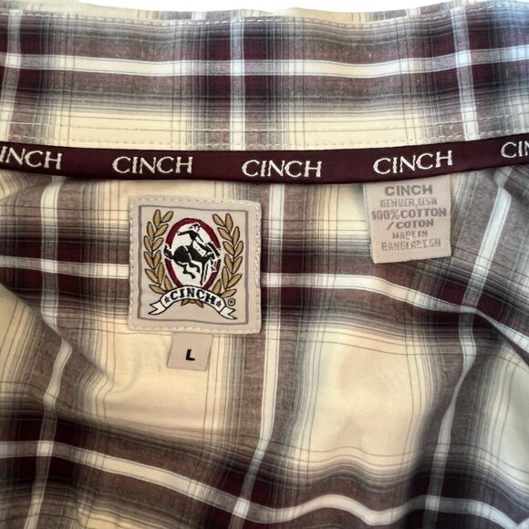 Cinch Mens Large Western Shirt Long Sleeve Button Down Brown Plaid MT10321292 - Picture 4 of 12